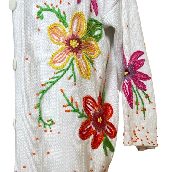 Vintage 100% Cotton Beaded Floral Cardigan - Picture 3 of 3